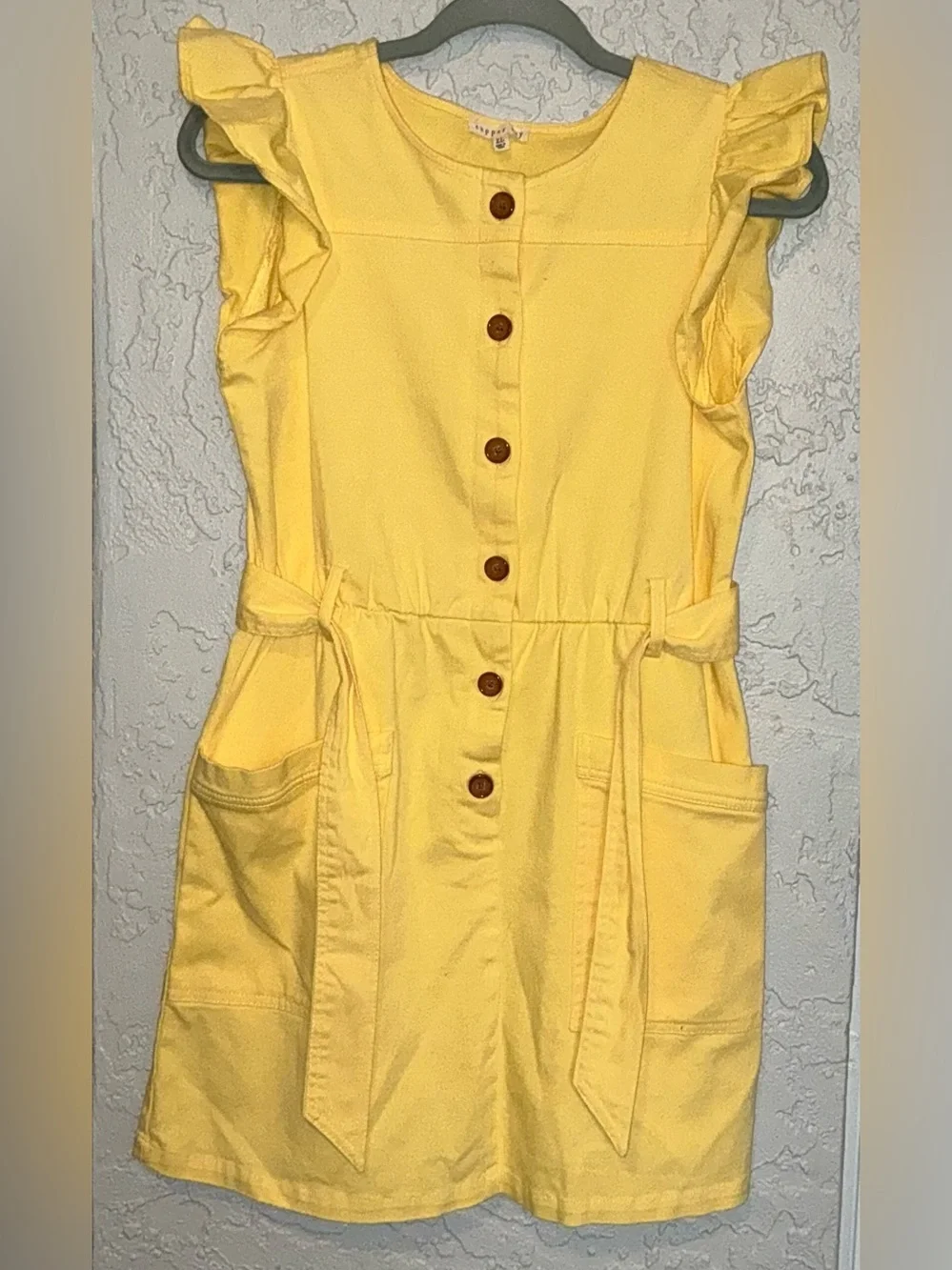 Copper Key Big Girls Ruffle Sleeve Yellow Button-Front Dress with Pockets & Belt